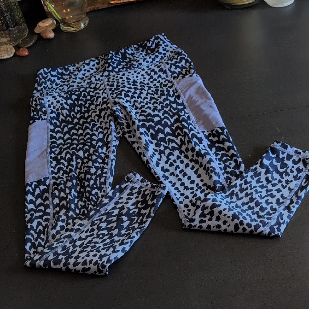 Fabletics Navy and Light Blue Patterned Leggings - image 1
